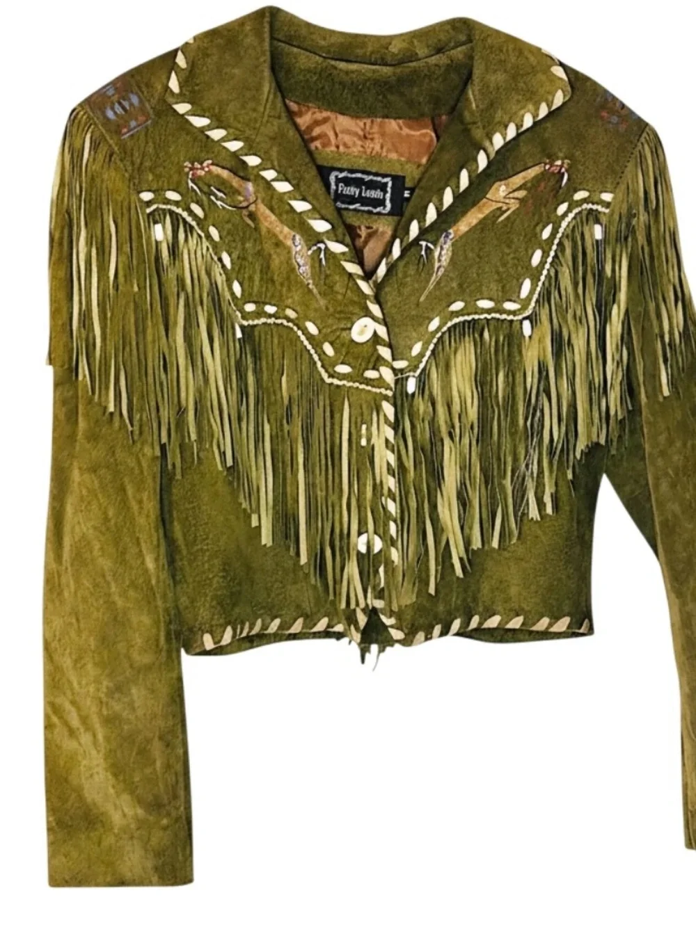 Patricia Wolf Patty Lewis hand painted leather fringe jacket Natice American boh - Picture 4 of 12